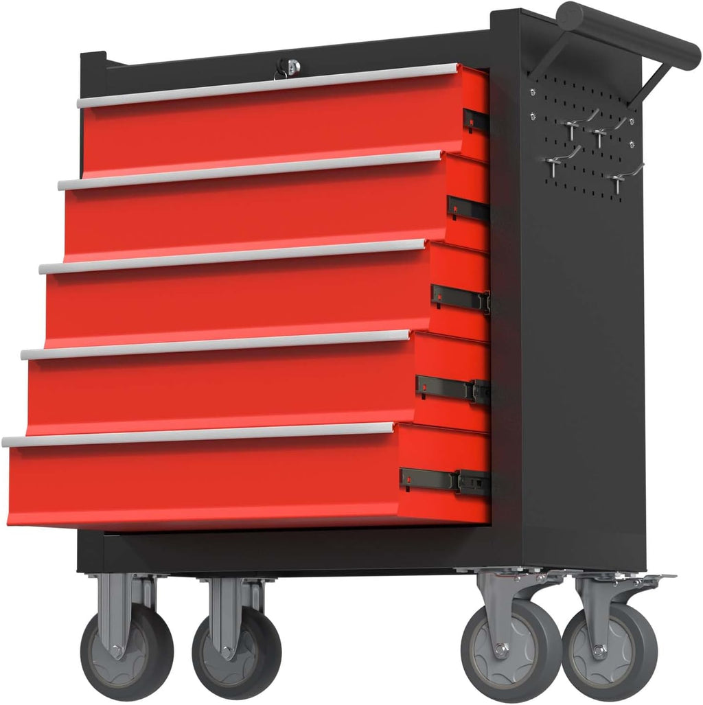 5-Drawer Tool Chest, Rolling Tool Box with Wheels, High Capacity Detachable Mobile Tool Storage Cabinet for Workshop, Garage, Mechanics and Repair Room (BlackRed, 5-Drawer)