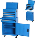 5 Drawers Tool Cart with Wheels & 1 Cabinet,Detachable Portable Top Box,Lock Rolling Tool Chest Trolley Organizer Set,Multifunctional Tool Box w/Storage Lockers for Garage & Workshop (Blue)
