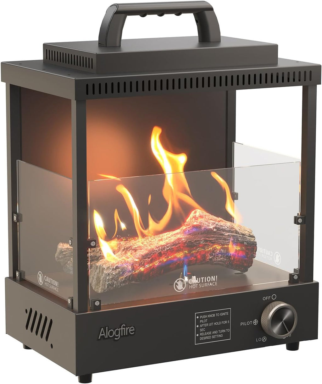 Portable Gas Fire Pit, Alogfire 8200 BTU Propane Gas Heater and Outdoor Real Flame Tabletop Fire Bowl with Safety Protection for Camping, Fishing, Hiking