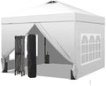 GDY 10x10 Pop Up Canopy Tent with 4 Sidewalls, Easy Set up with One Push Lift Outdoor Silver Coated Beach Gazebos, Carpas with 4 Sandbags, for Events, Parties,Camping, White.