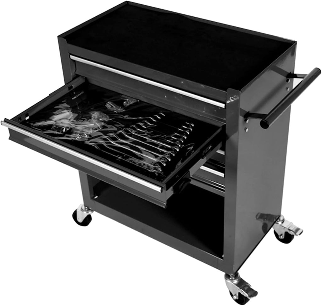 233PCS 4 Drawers Rolling Tool Box with Tool Sets, Heavy Duty Steel Garage Storage Cabinet with Lockable Wheels, Mechanic Organizer for Home, Auto, Workshop, Warehouse, Black