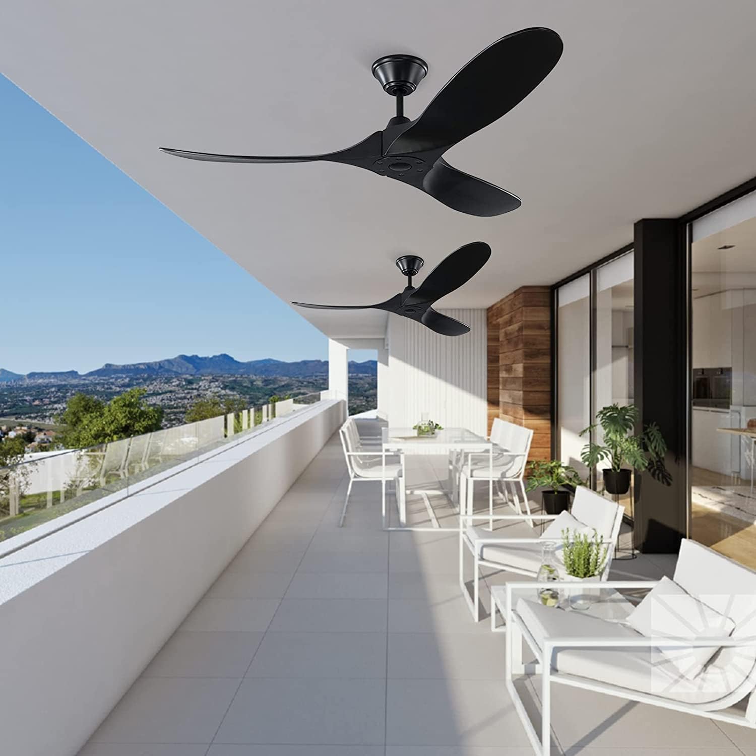 Black Ceiling Fan 52 Inch Outdoor Ceiling Fan for Patios, Modern Wood Ceiling Fan No Light with Remote, 3 Blade Large Airflow Indoor Outdoor Commercial Fan for Exterior House Porch Gazebo