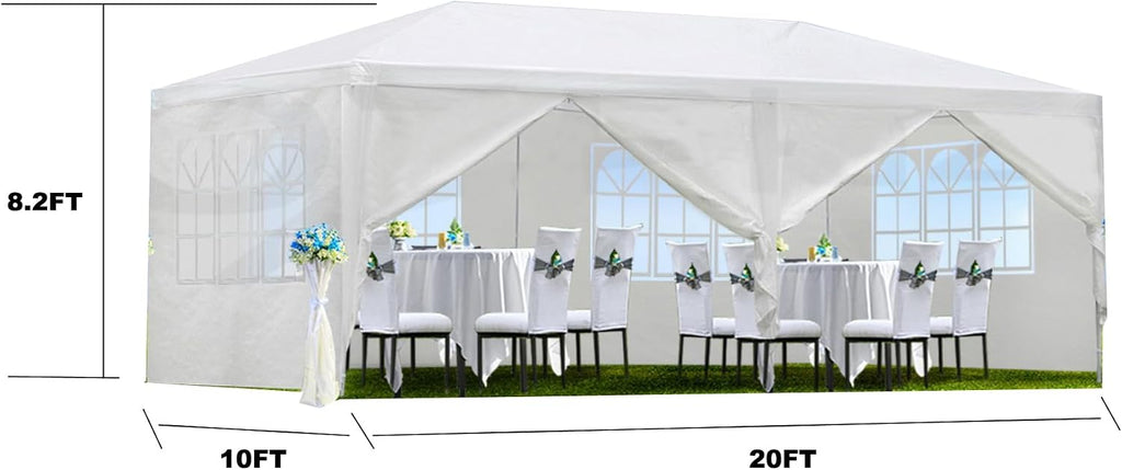 10'X20' Outdoor Party Tent, Wedding Canopy Tent with 6 Removable Sidewalls, Waterproof Gazebo Shelter for Parties BBQ Events, White