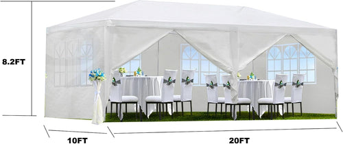 10'X20' Outdoor Party Tent, Wedding Canopy Tent with 6 Removable Sidewalls, Waterproof Gazebo Shelter for Parties BBQ Events, White