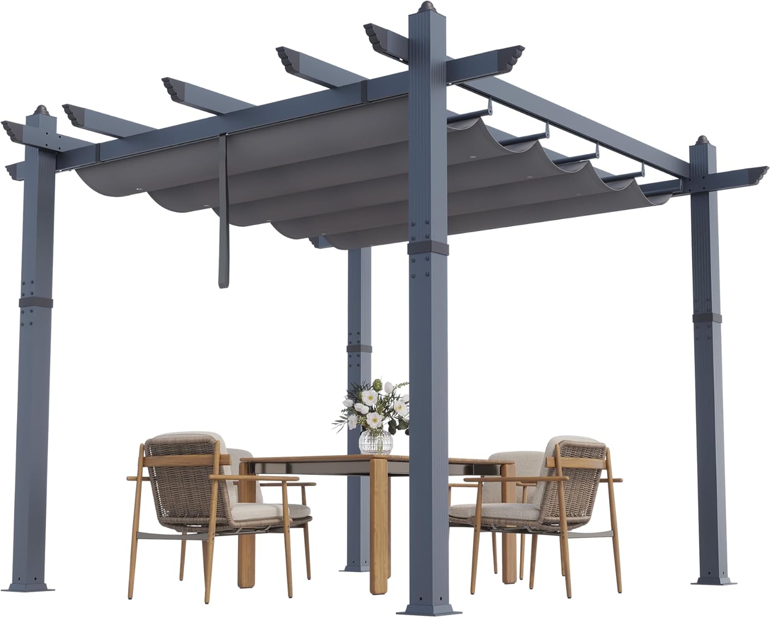 GAOMON 10x10 Ft Outdoor Aluminum Pergola, Heavy-Duty Patio Pergola with Retractable Canopy Sun Shade Cover, UV-Resistant Metal Gazebo for Existing Deck Backyard Garden Porch, Blue