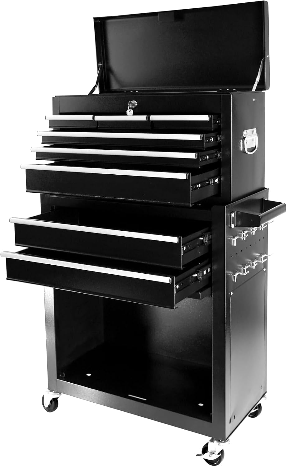 8 Drawer Tool Cart Rolling Tool Chest on Wheels Drawers Rolling Tool Box Organizer Drawer Liners Detachable Top with Locking System for Garage Workshop Warehouse Repair Shop Black
