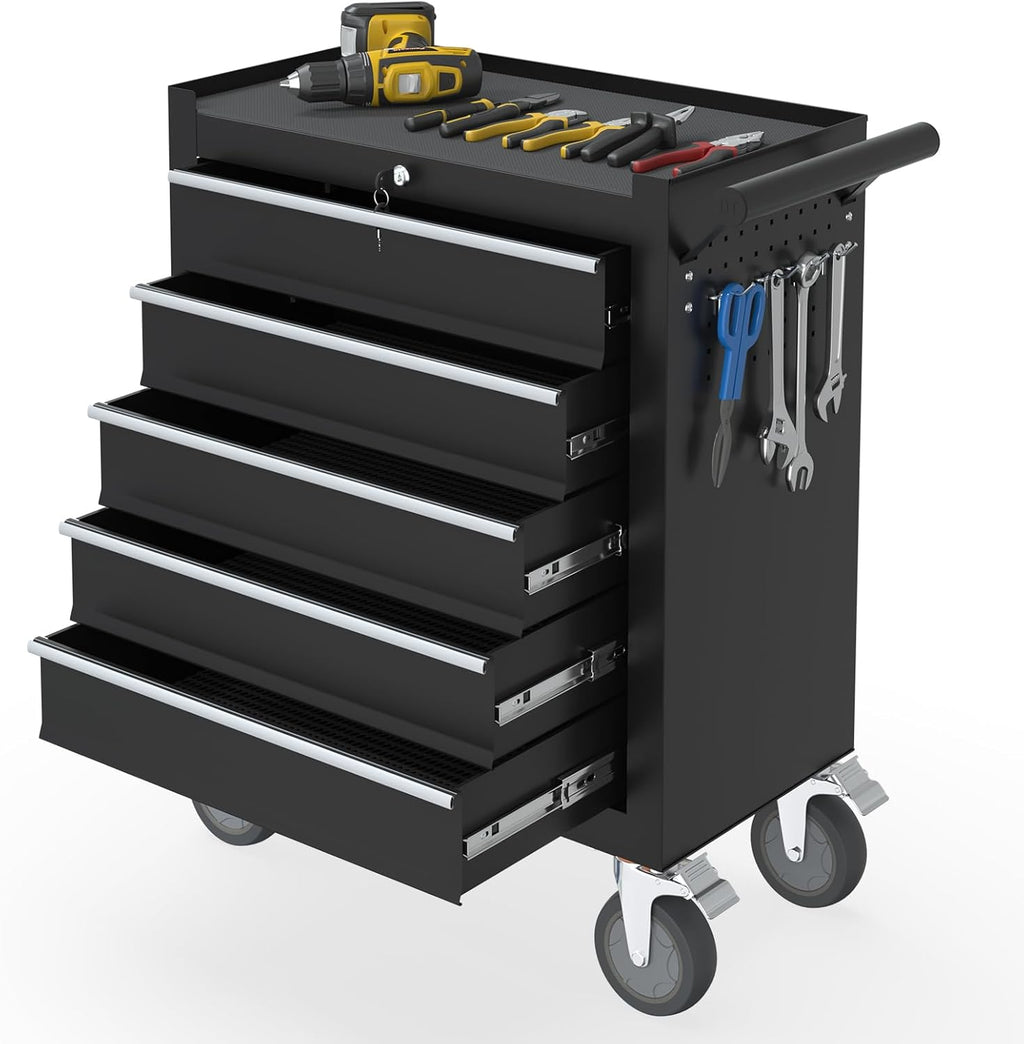 5 Drawers Rolling Tool Chest with Wheels, Portable Rolling Tool Boxes with Wheels, Tool Box Storage Cabinet with Locking System for Garage (Blue, 5 Drawers)