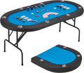 ECOTOUGE Poker Table Foldable, 8 Players Gaming Table w/Stainless Steel Cup Holder & Portable Storage Bag, Folding Oval Texas Holdem Table for Blackjack, Casino Game, Fully Assembled, Blue