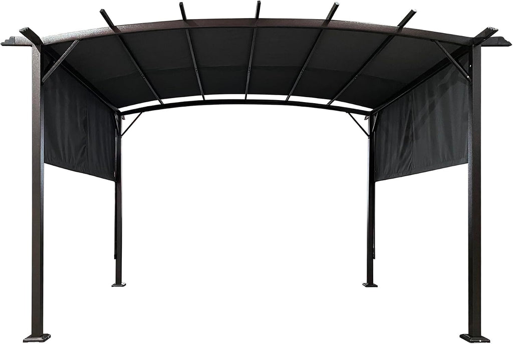 12' x 9' Ft. Outdoor Patio Retractable Canopy Gazebo Metal Pergola with Adjustable Shade (Grey)