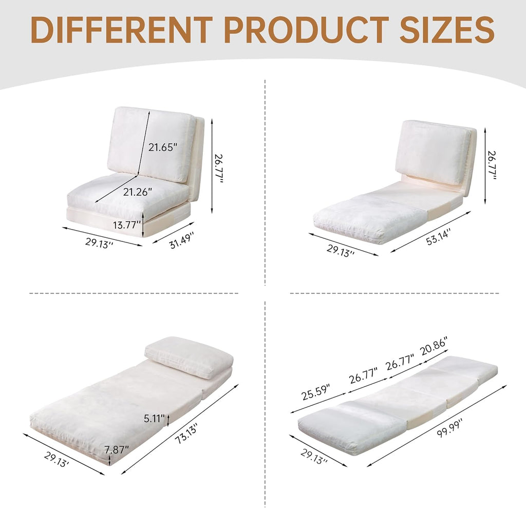 Cvortll 4-in-1 Folding Sofa Bed, Memory Foam Bean Bag Chair, Large Convertible Couch for Adults, Bedroom, Living Room, Apartment (Beige-Small)