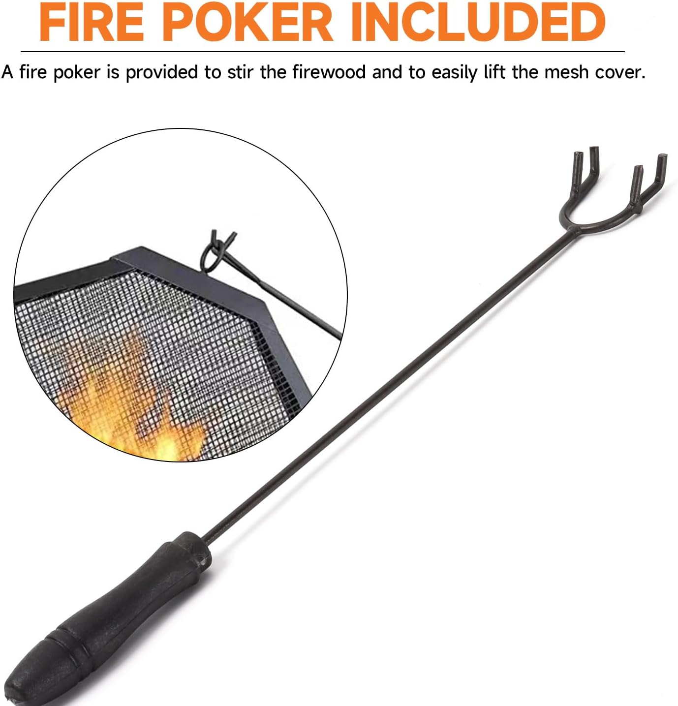 33-Inch Square Fire Pit, Large Metal Fireplace/Firepit with Mesh Lid, Poker, Waterproof Cover