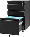 GAOMON 3-Drawer Mobile File Cabinet with Lock, Metal Filing Cabinet on Wheels, Fits Letter/Legal/A4 Files, Space-Saving Under Desk Office Storage Organizer for Home Office, Easy Assembly, Black
