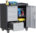 4-Drawer Rolling Tool Chest, Metal Tool Storage Cabinet on Wheels, Heavy Duty Tool Cart with Lockable Door & Handle, Mobile Toolbox, Steel Locker for Garage, Home, Warehouse, Black & Grey