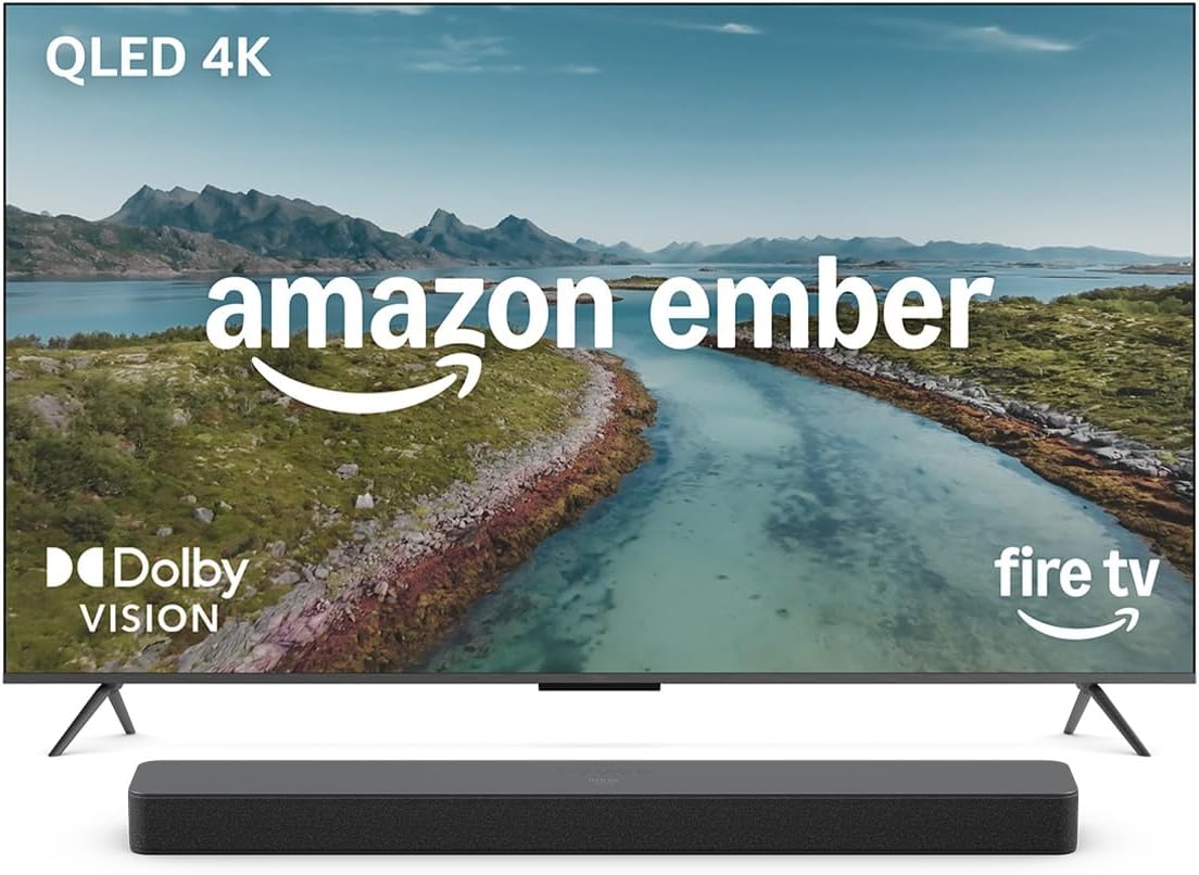Amazon Ember 55' QLED Series with Fire TV (newest model) with Fire TV Soundbar Plus