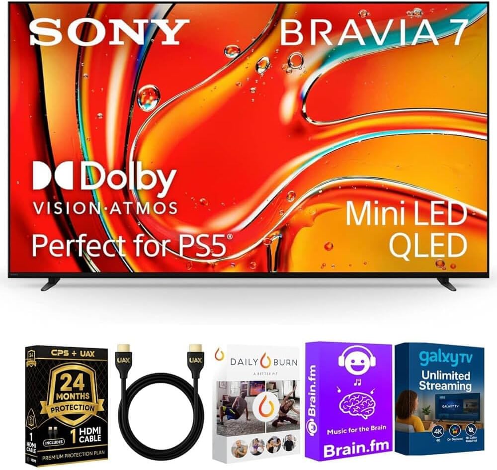 Sony K85XR70BKIT1 85 inch BRAVIA 7 4K HDR Mini LED QLED Smart Google TV with Dolby Vision, PS5 Exclusive Features,