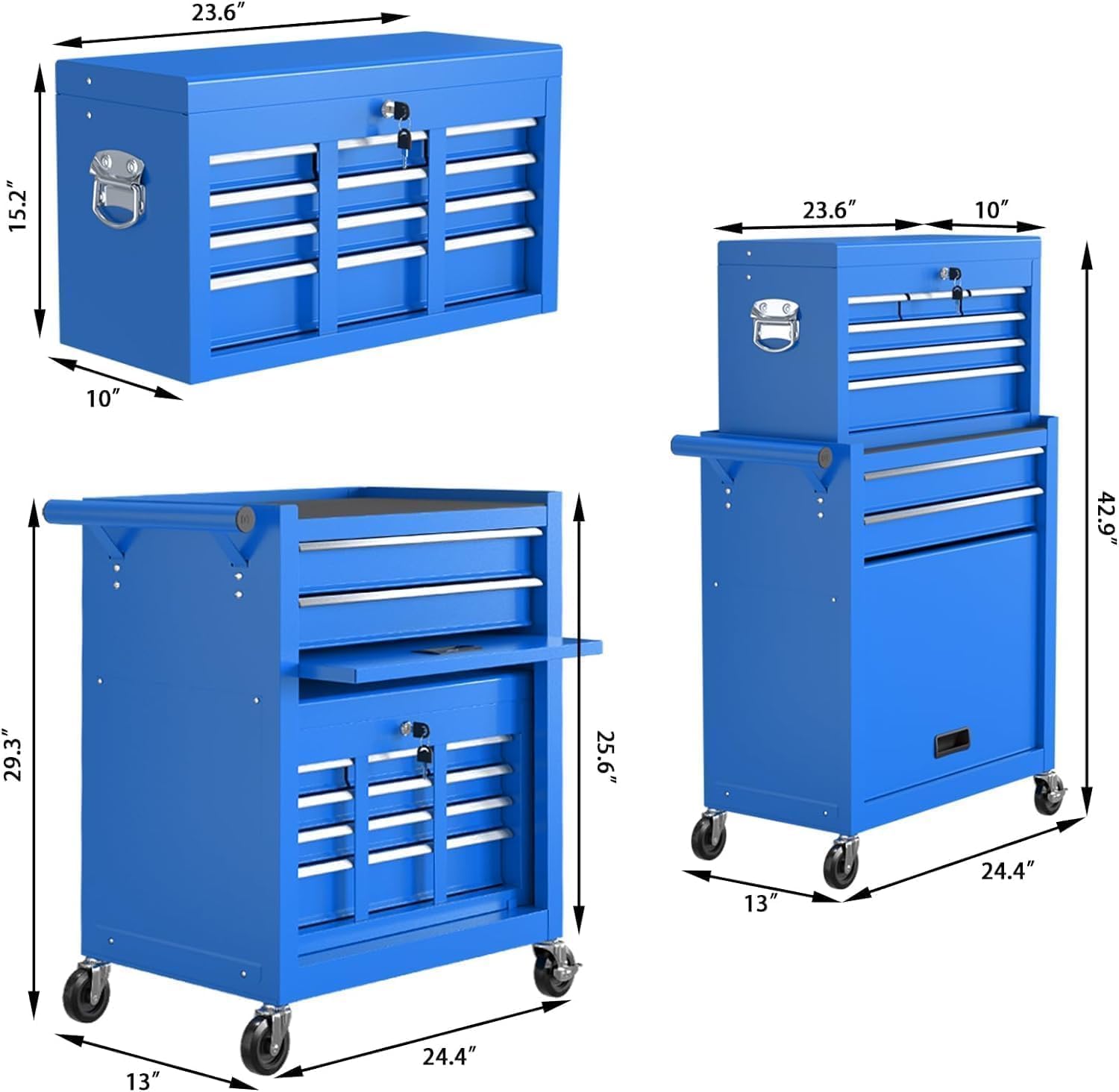 8-Drawer Rolling Tool Chest Tool Box,Removable Tool Storage Cabinet with 4 Wheels and Drawers,2 in 1 Portable Toolbox Organizer, Tool Chest with Lockable Drawer Gifts for Men, Blue