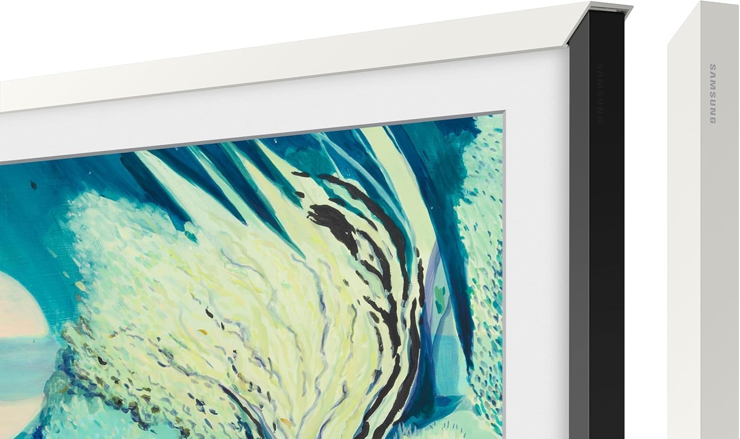 Samsung 55' The Frame Customizable Bezel 2021–2025, Modern White Magnetic Frame VG-SCFA55WTBZA Trim Kit for 55-Inch QLED Art TV, Easy Snap-On Wall-Mount Gallery Style Living Room Home Decor