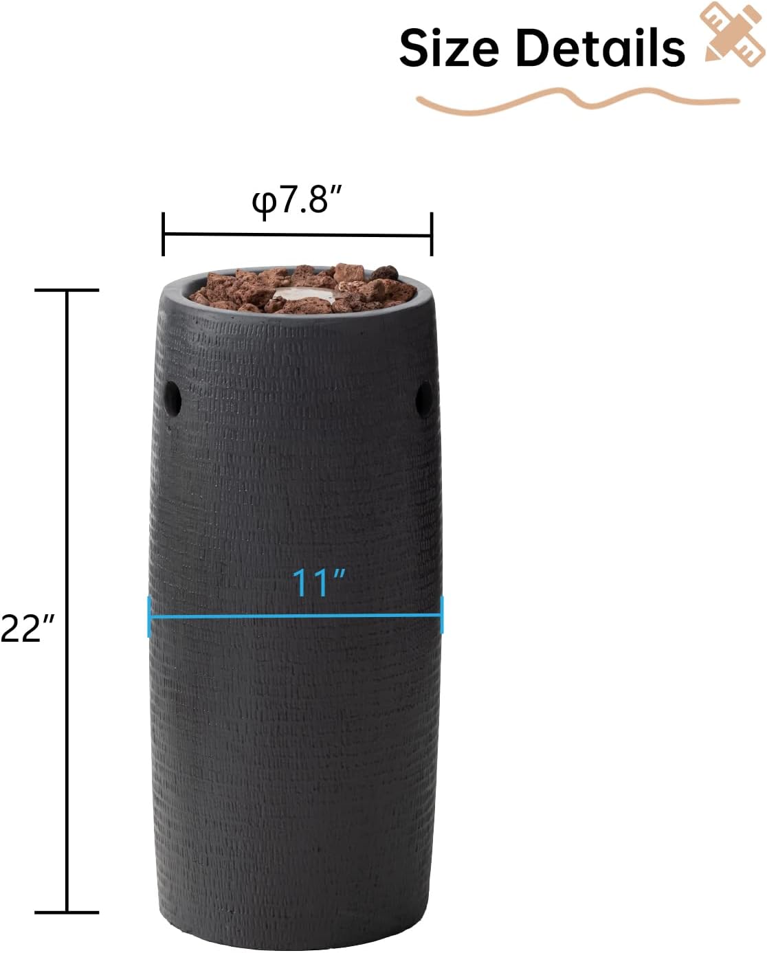 HOMPUS Propane Fire Pit Patio, Portable Concrete Gas Fire Pit for Outdoor Leisure Party, 15,000 BTU 11-inch Round Column Small with Lava Rocks and Rain Cover for Deck or Backyard, CSA Certified, Grey