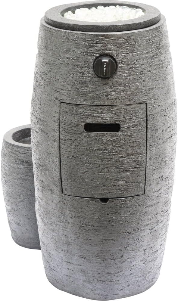 Alpine Corporation WTO120 Outdoor Cascading Look 3 Tiered Fire and Water Fountain with Adjustable Flame and LED Lights, 27' Tall, Gray