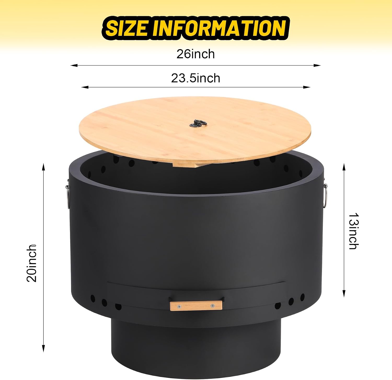 Garvee 26 in Smokeless Fire Pits, Wood Burning Firepits with Fire Poker, Outdoor Portable Fire Pits with Removable Ash Pan and Hardwood Top, Backyard Fireplace for Camping, Picnic and