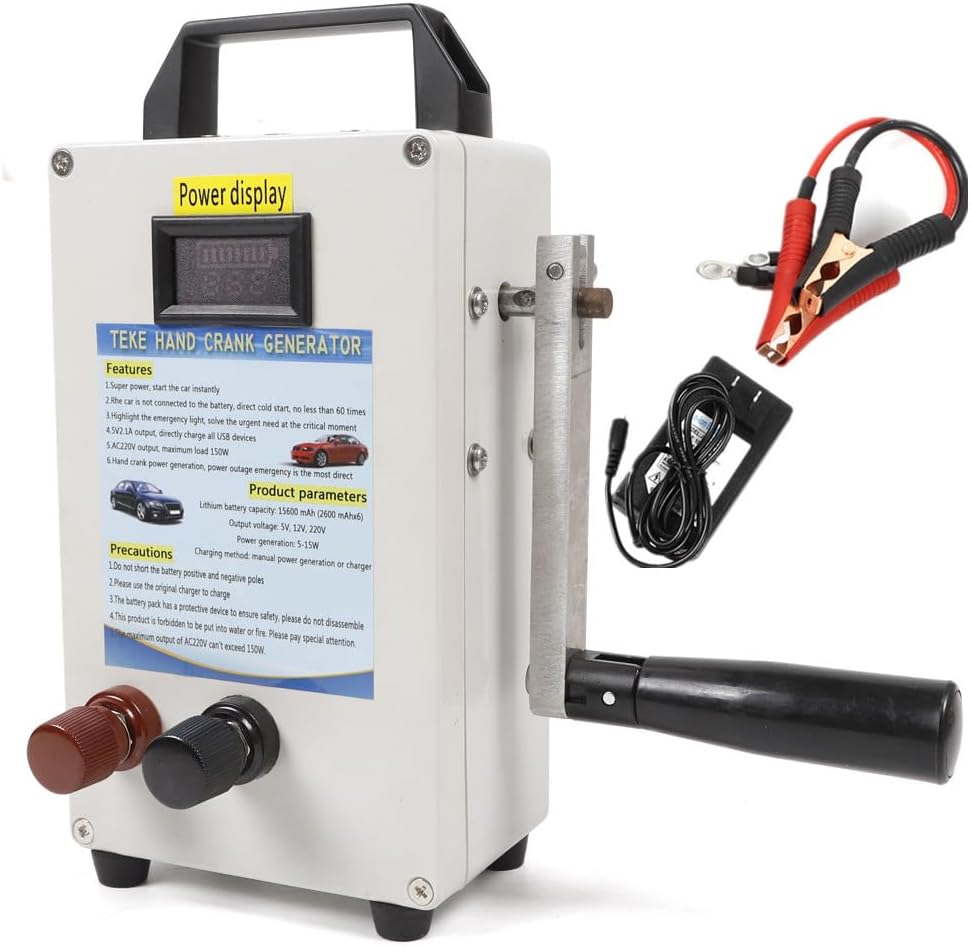 Hand Crank Charger Generator Portable Power Station with Charging and Firewire Clamp, 150W Manual Power Supply Emergency Charger for Camping Outdoor Mobile Phone Computer Charging(TK-150W-S)