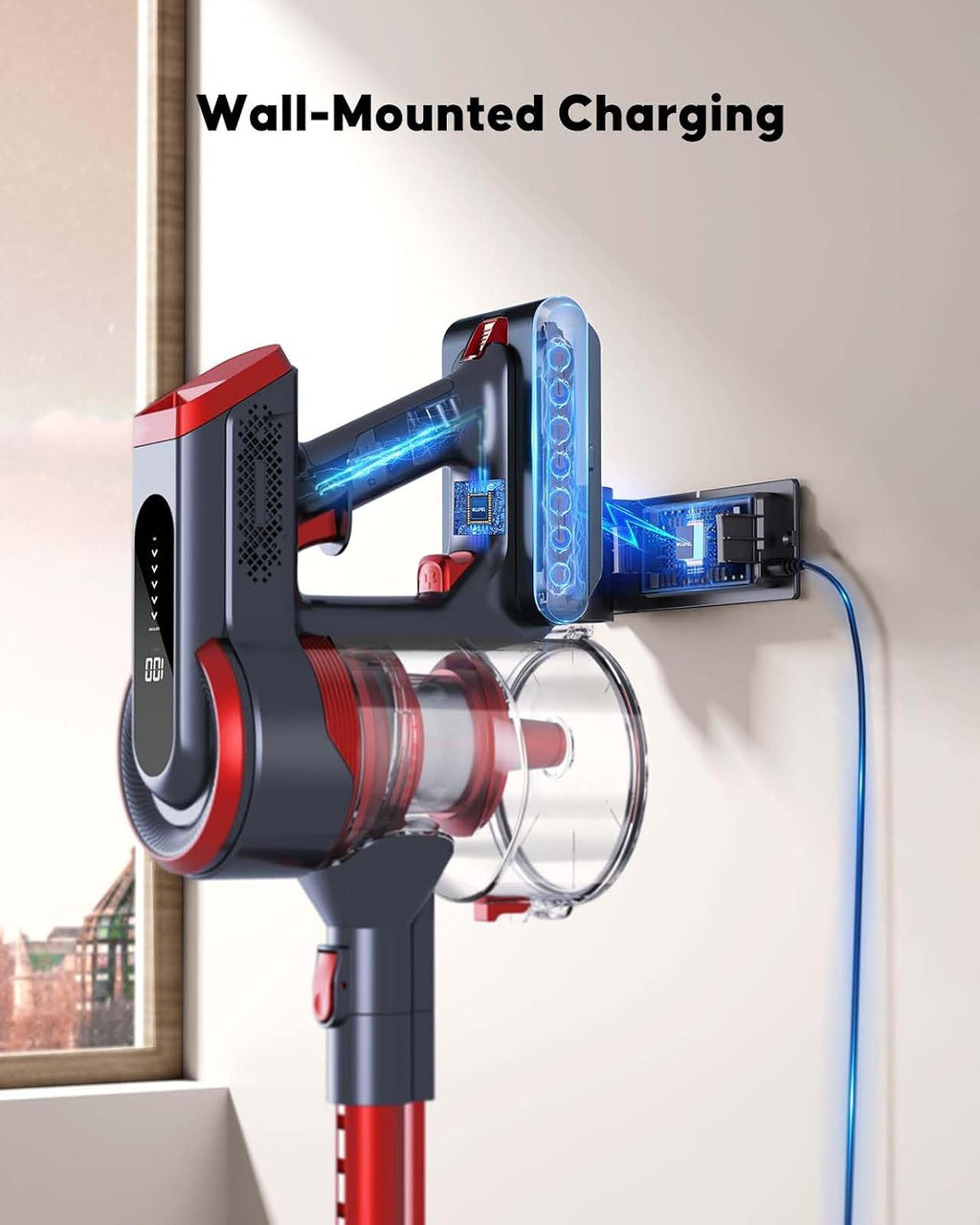 WLUPEL Cordless Vacuum Cleaner, 450W/38Kpa Vacuum Cleaners for Home with LED Screen, Up to 55 Mins Runtime, 1.2L Dust Cup, Anti-Tangle Stick Vacuum for Pet Hair Carpet and Hardfloor