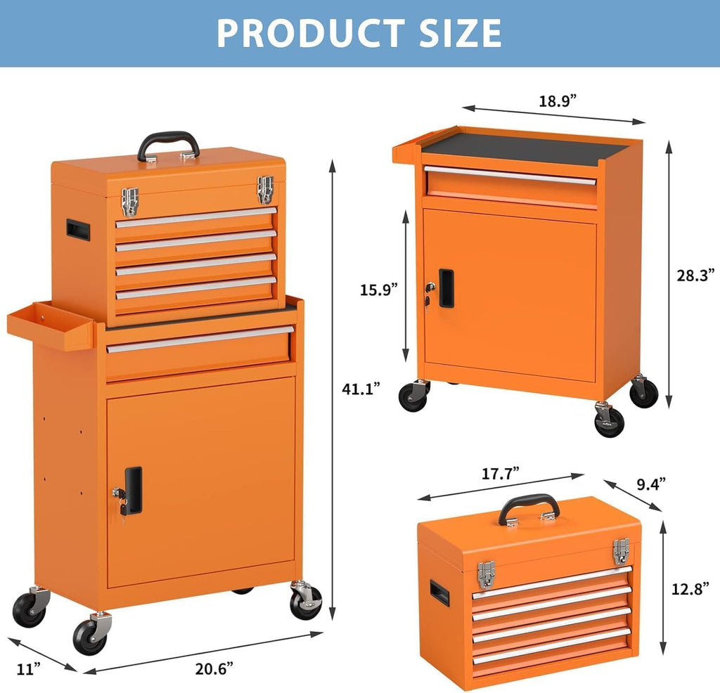 5-Drawer High Capacity Rolling Tool Chest, Removable Toolbox on Wheels Organizers, Lockable Tool Box Tool Storage Cabine with Drawers and Wheels for Workshop and Warehouse（5-Drawer, Orange）