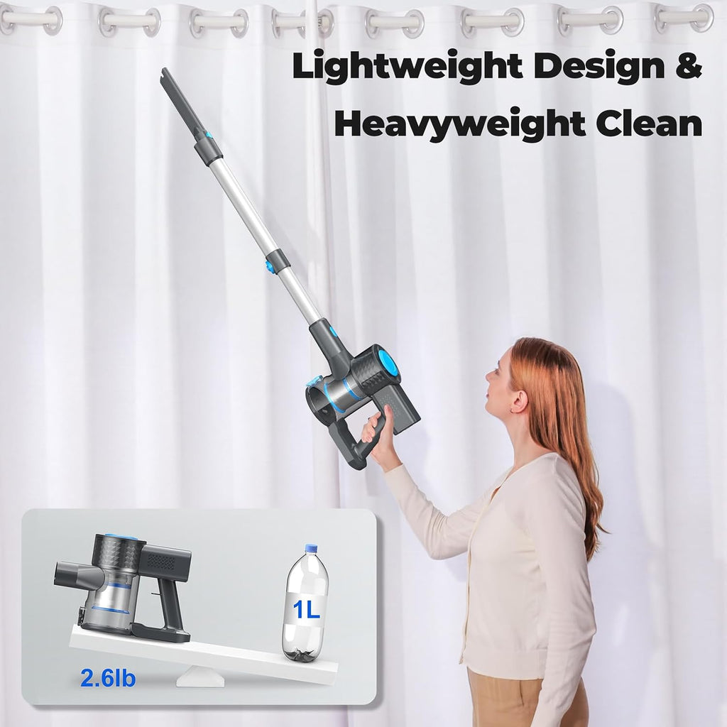 Cordless Vacuum Cleaner, Powerful Lightweight Stick Vacuum with Self-Standing, Anti-Tangle, 8-in-1 Rechargeable Vacuum Cleaners for Home, Hardwood Floors, Carpet, Pet Hair