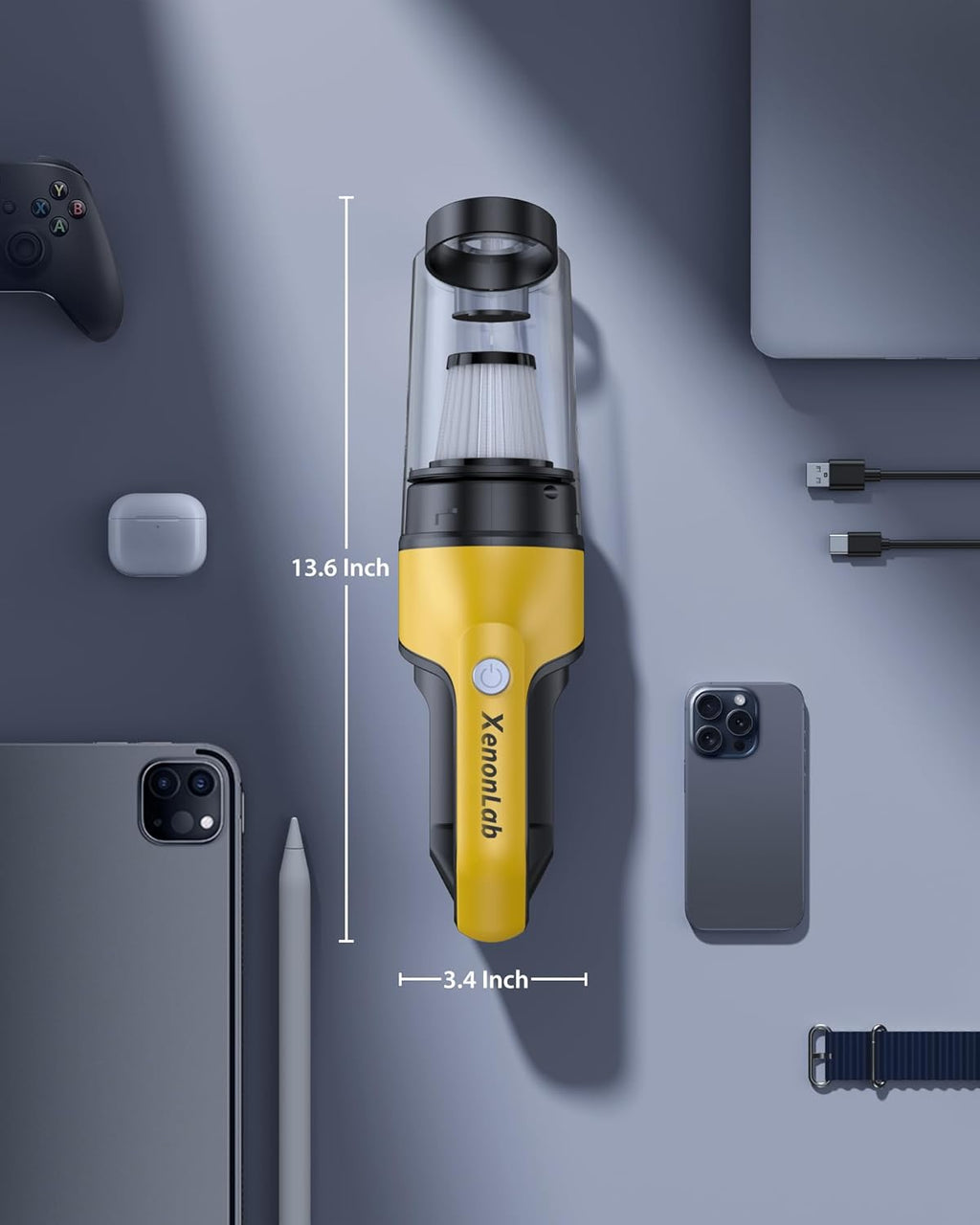 Handheld Vacuum Cordless 1.1 Pounds Car Vac 10000PA Hand Held Vacuums 4-in-1 Hand Vac Cordless Rechargeable HEPA Filter Large Capacity Dust Cup for Car Office Home Pets Hair (Pale Yellow)