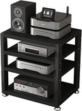Portable Media Stand - Audio Rack & AV Storage Shelf for Living Room, Gaming, or Recording - Corner Stereo Rack with 3 Shelves (Black, 40x35x48cm) - Adjustable Height & Durable Design
