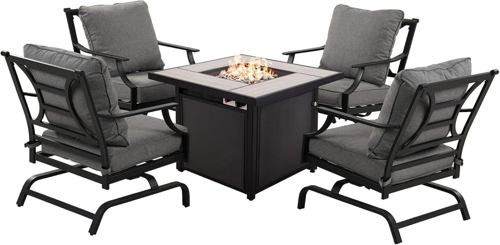 Grand Patio Outdoor Gas Fire Pit Table 32-Inch Square Propane Gas Fire Pit with CSA Safety Approval 50000 BTU Heat Sling Base Ceramic Tile Top and Lava Rock for Garden, Backyard, and Deck Parties