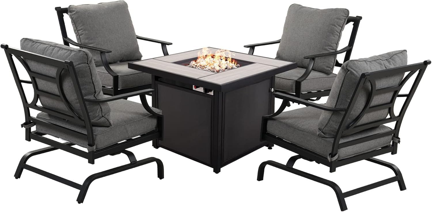 Grand Patio Outdoor Gas Fire Pit Table 32-Inch Square Propane Gas Fire Pit with CSA Safety Approval 50000 BTU Heat Sling Base Ceramic Tile Top and Lava Rock for Garden, Backyard, and Deck Parties
