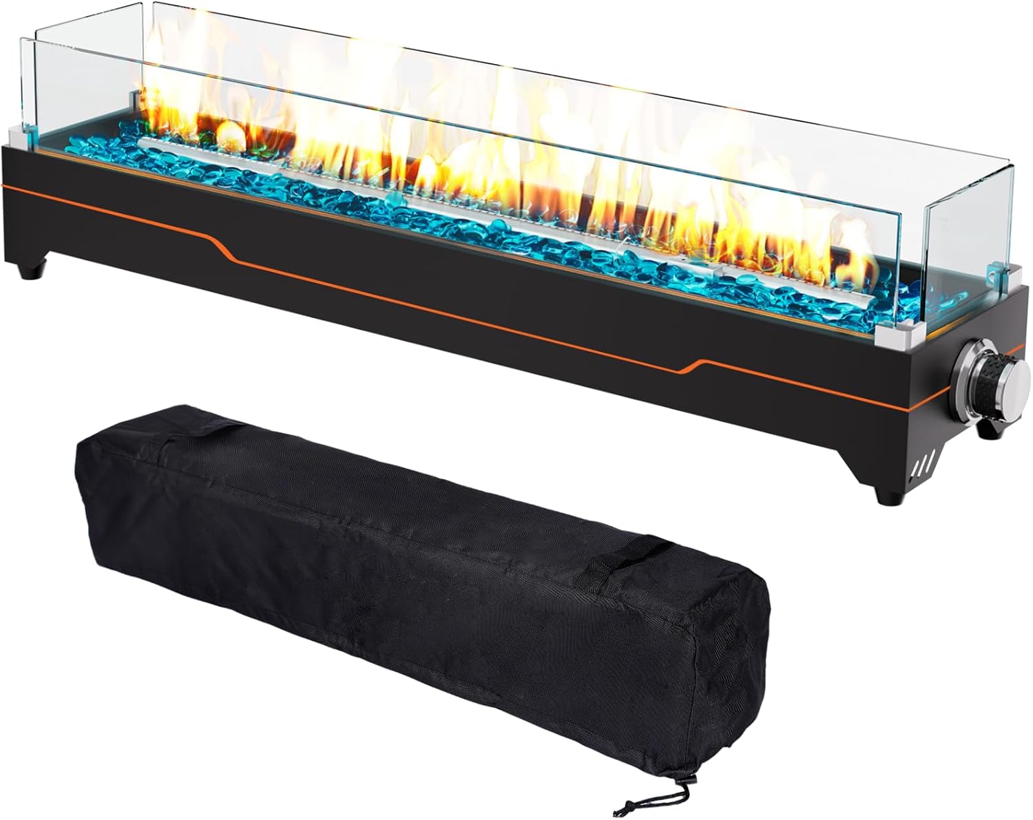 GRISUN 36' Table Top Propane Fire Pit, 50000 BTU Tabletop Gas Fire Pit, Tabletop Firepit for Patio, Outdoor Portable Fireplace, Rectangular Fire Bowl with Glass Wind Guard, Glass Beads & Cover