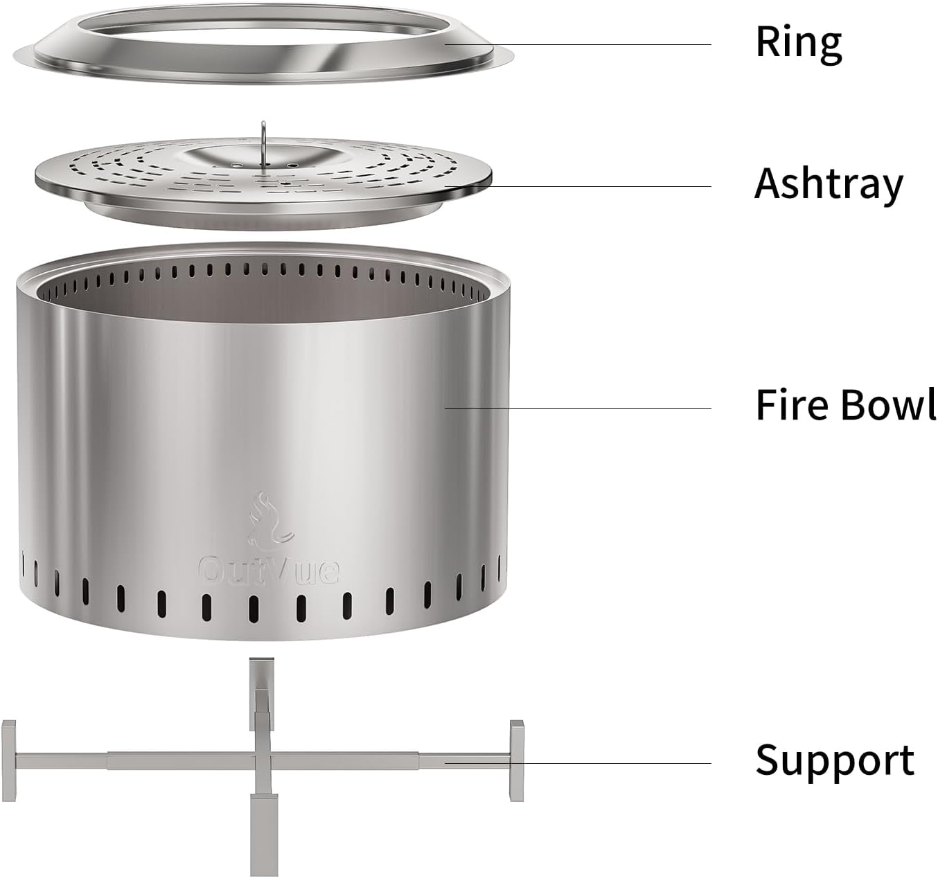 OutVue 22 inch Stainless Steel Smokeless Fire Pit, Outdoor Smokeless Firepit, Wood Burning Fire Pits for Camping, Bonfire, Low Smoke Firepit for Outside (Vertical Hole)