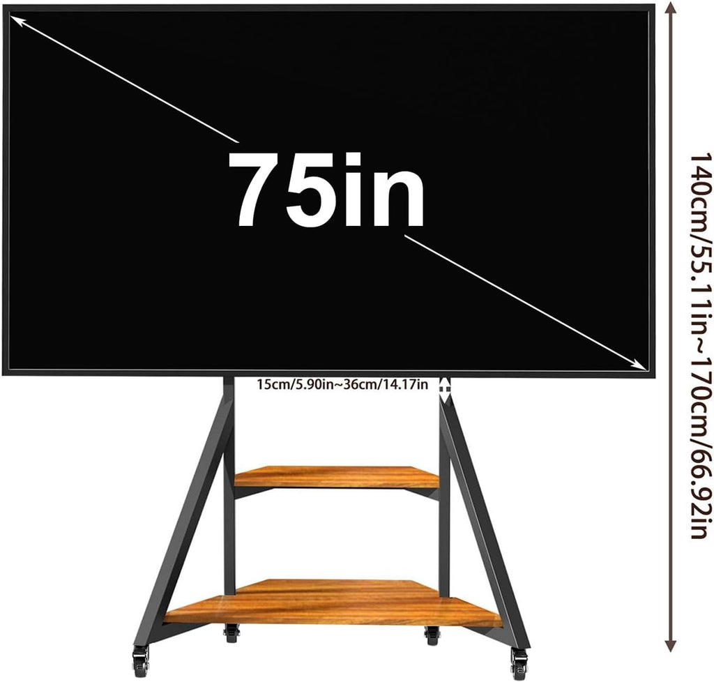 Mobile TV Stand for 40-75 Inch TVs, Adjustable Heights TV Mount Stands with Large Wood Shelf and Wheels, Modern Living Room Rolling TV Stand, Up to 180 lbs, VESA 600x400mm,Walnut(VC-Z1187)