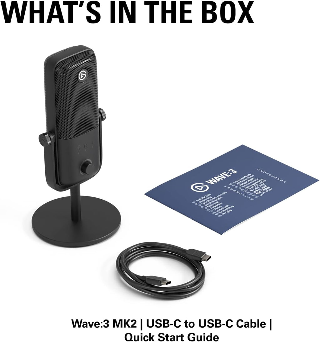 Elgato Wave:3 MK.2 – Premium USB Condenser Microphone for Streaming & Podcasting with Wave FX Processor, Onboard DSP, Clipguard 2.0, VST Inserts – Works on PC and Mac