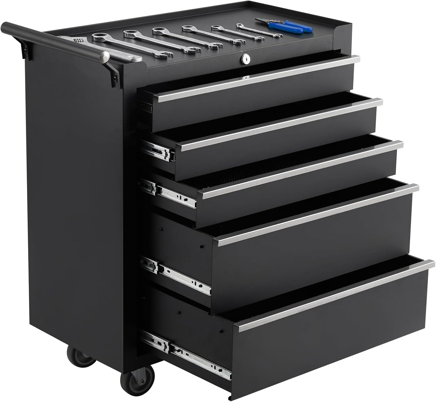 5-Drawers Rolling Tool Chest, Tool Storage Cabinet Organizer with Wheels and Lock System, Portable Toolbox Cart for Garage, Warehouse, Workshop & Repair Shop