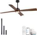 52 Inch Outdoor Ceiling Fan with Lights for Patio, Modern Rustic Farmhouse Smart Ceiling Fan, Solid Wood Blades, Reversible Energy Large Airflow with 3 Downrods for Bedroom Indoor Exterior Commercial
