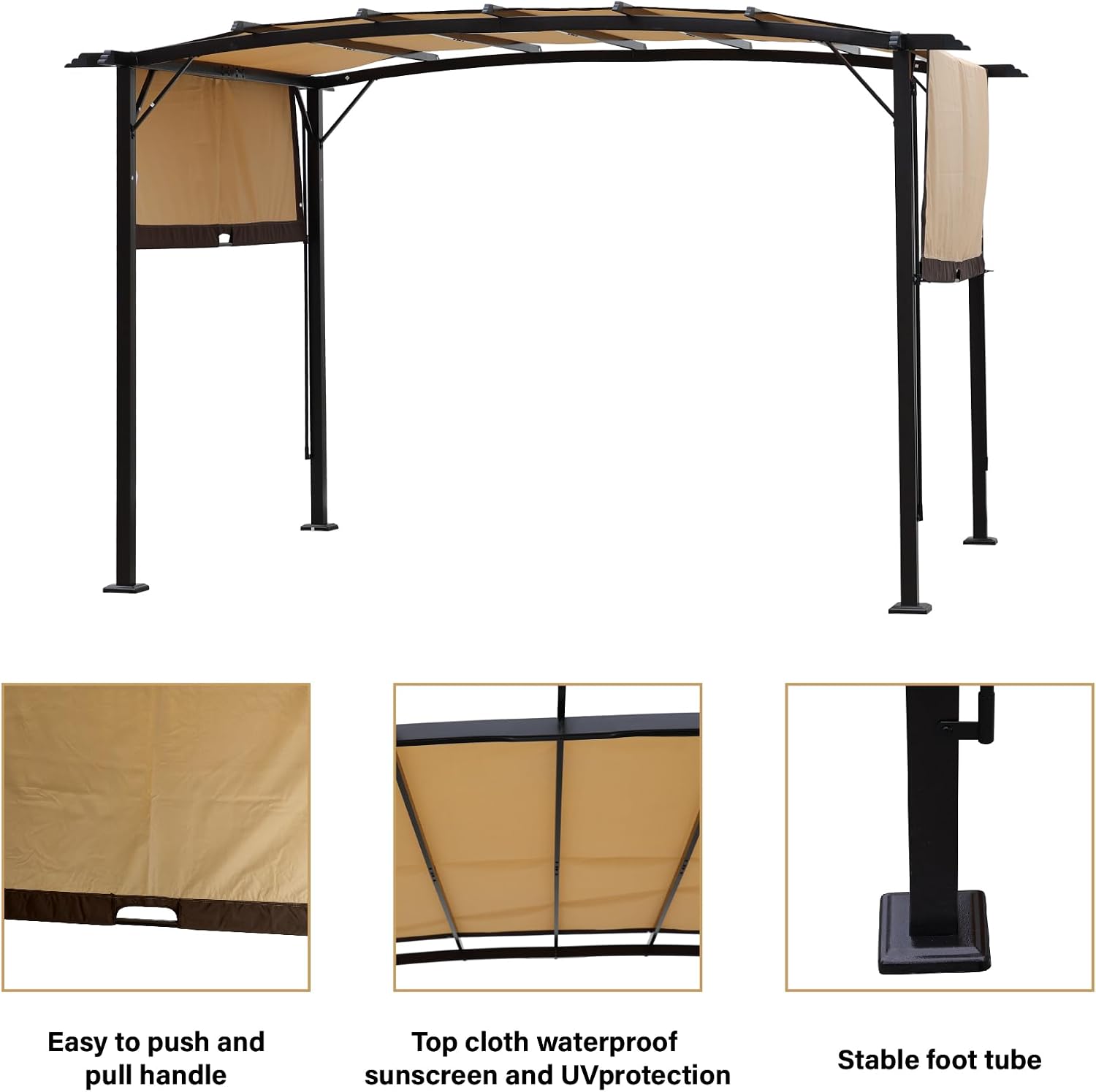 12' x 9' Ft. Outdoor Patio Retractable Canopy Gazebo Metal Pergola with Adjustable Shade (Beige)