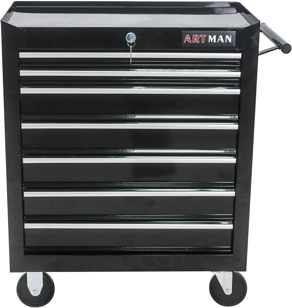 Rolling Tool Chest, 7-Drawer Tool Cabinet with Wheels, Heavy-Duty Steel Tool Storage Cabinet, Lockable Tool Box on Wheels for Garage & Workshop, Black
