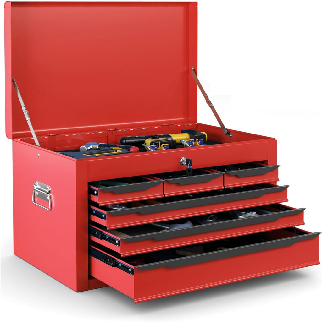 IRONMAX Small Tool Box, 24' Lockable Steel Toolbox with 6 Drawers & Top Tray, Heavy Duty Tool Chest Cabinet Storage Organizer for Garage, Workshop, Repair Shop, Warehouse (Red)