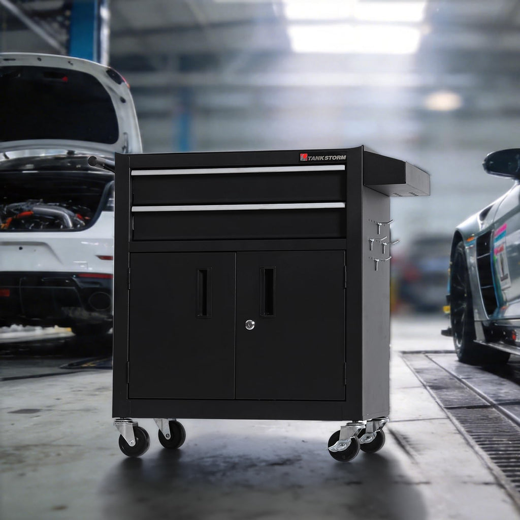 Tool Chest Heavy Duty Cart Steel Rolling Tool Box with Lockable Doors (TZ12 Black)