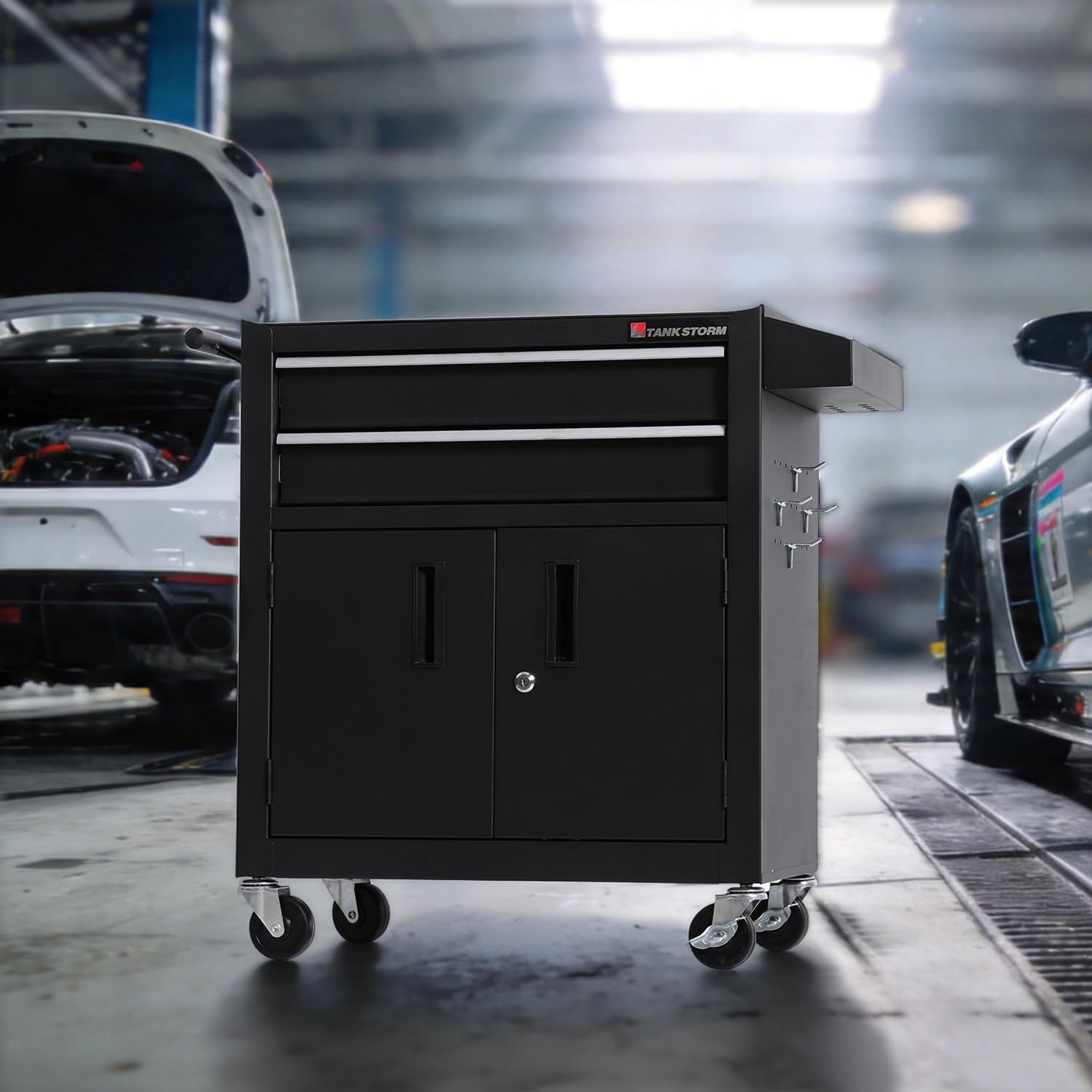 Tool Chest Heavy Duty Cart Steel Rolling Tool Box with Lockable Doors (TZ12 Black)