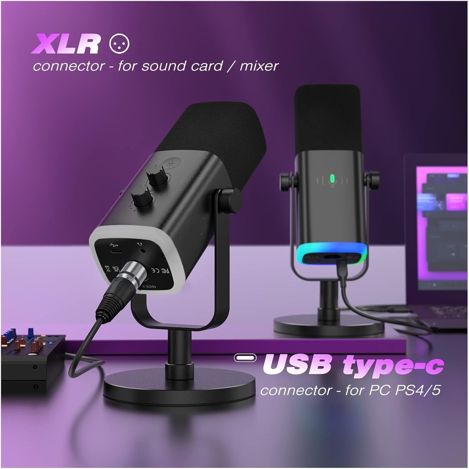 Microphone USB/XLR Dynamic Microphone with Touch Mute Button,Headphone Jack,I/O Controls,for PC PS5/4 Mixer,Gaming MIC Ampligame AM8 Suitable for Anchor, Dubbing Studio, Recording, st