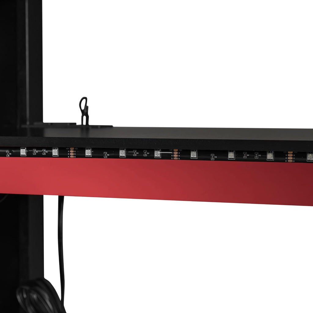 Full Size Gamer Loft Bed with Built-in Desk, RGB Lighting, USB Port & Storage, Gaming Bed with Wardrobe, Drawers for Kids, Teens, Adults (Red/G)