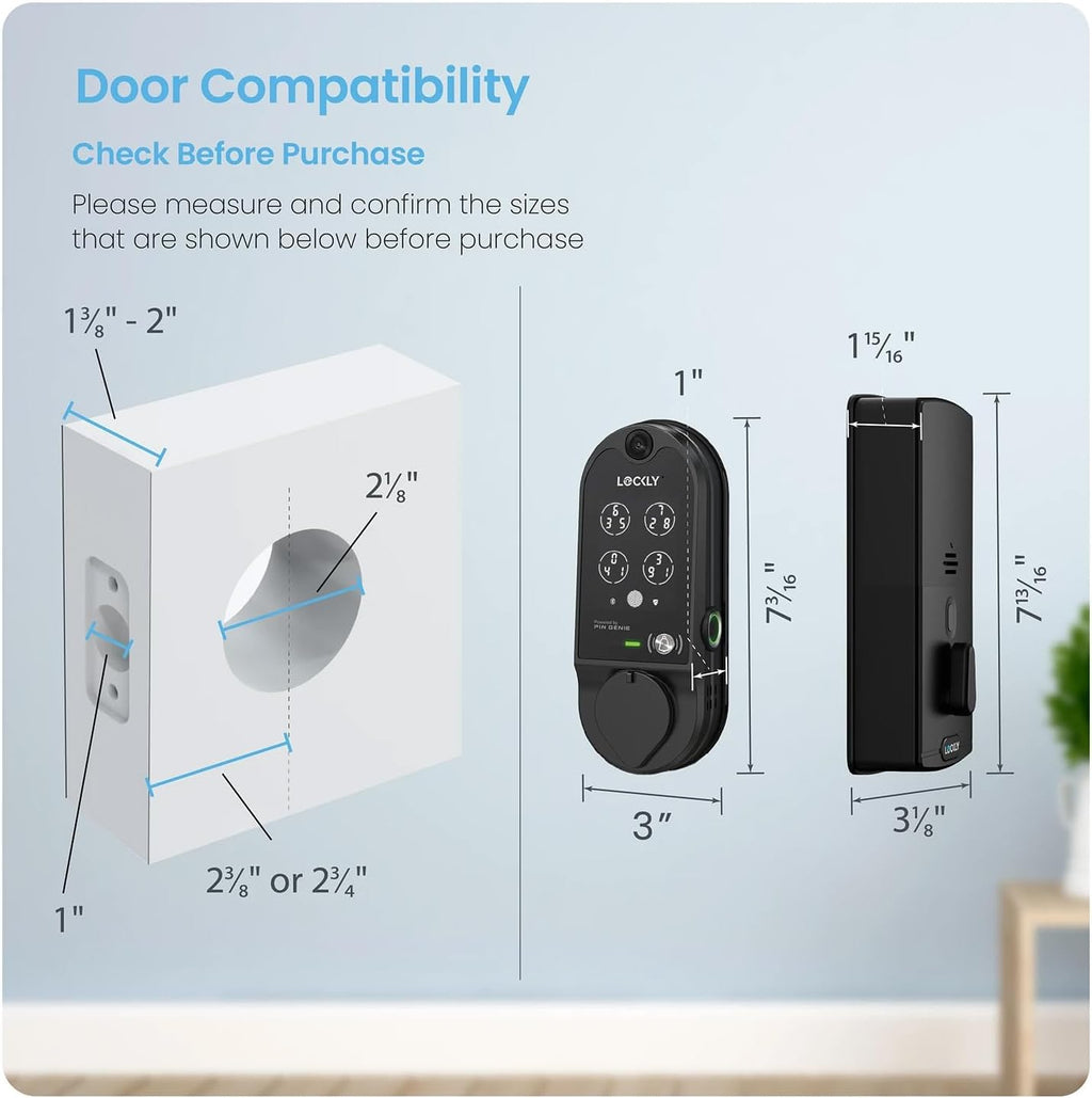 Lockly Vision Smart Lock with HD Video Doorbell, Fingerprint Door Lock for Front Door, Touchscreen Keypad, App Control, Auto Lock, No Monthly Fee- Matte Black
