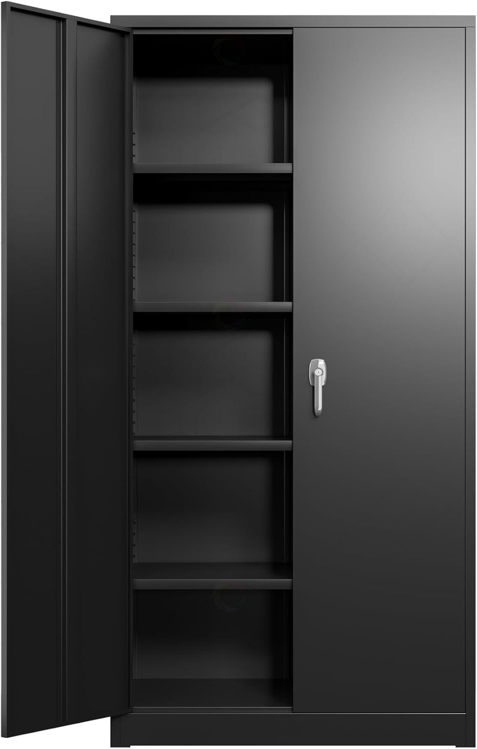 Black Iron Metal Lockable Storage Cabinet - Durable Home Office Garage Organizer for TV & Slim Storage - Secure Sideboard Locking Filing Pantry Tall Bathroom Floor Storage Cabinet with Lock