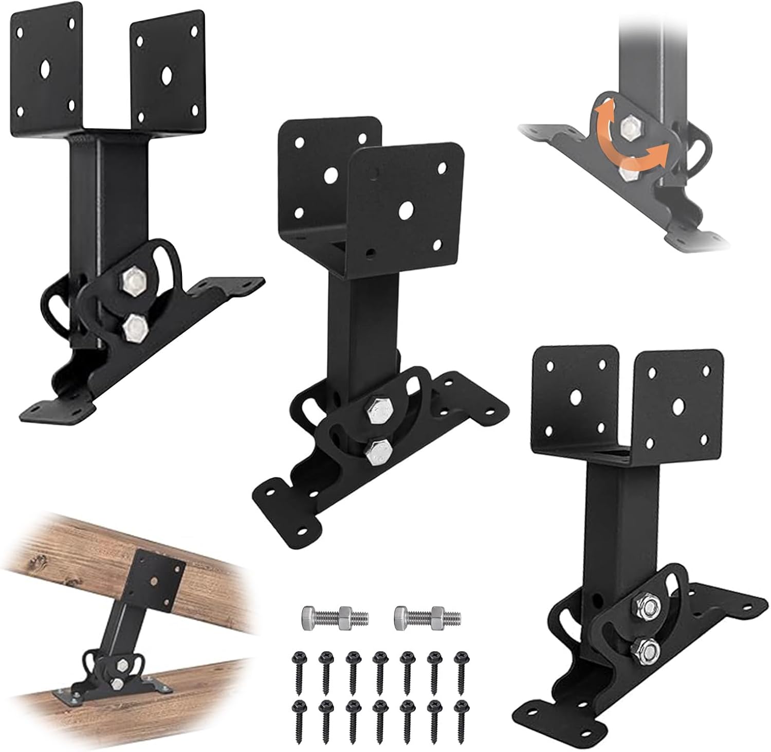 3 Pack Pergola Riser Brackets Kit - 90 Degree Adjustable Saddle Stainless Steel Adjustable Angle Roof Riser for Wood Gazebo, Patio Pergola - Heavy Duty Roof Beam Mount Brackets(3)