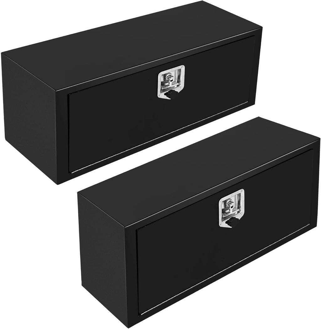 36 Inch Underbody Truck Tool Boxes 2 Pack, 36 x 12 x 14 Inch Steel Under Body Storage Box with T-Handle Latch, Heavy Duty Undermount Toolbox for Truck RV, Black (Pack of 2)