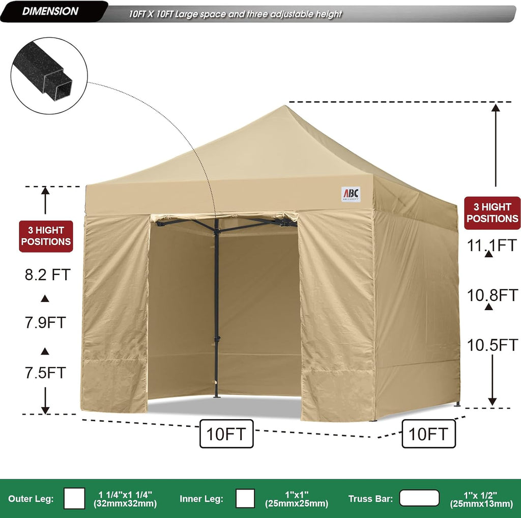 ABCCANOPY Heavy Duty Easy Pop up Canopy Tent with Sidewalls 10x10, Beige